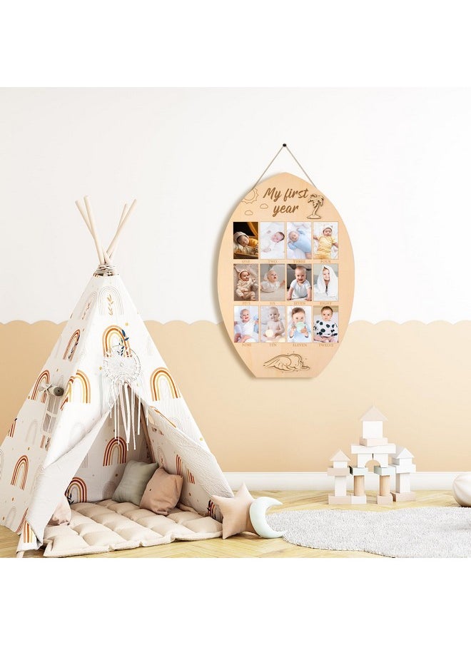 My First Year Photo Frame Board - Baby’S First Year Picture Frame 12 Months Milestone Board Surfboard Photo Display Wood Board 1St Birthday Frame Nursery Decor Baby Keepsake Gift For Boy Girl