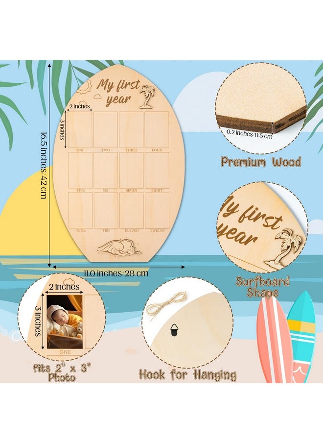 My First Year Photo Frame Board - Baby’S First Year Picture Frame 12 Months Milestone Board Surfboard Photo Display Wood Board 1St Birthday Frame Nursery Decor Baby Keepsake Gift For Boy Girl