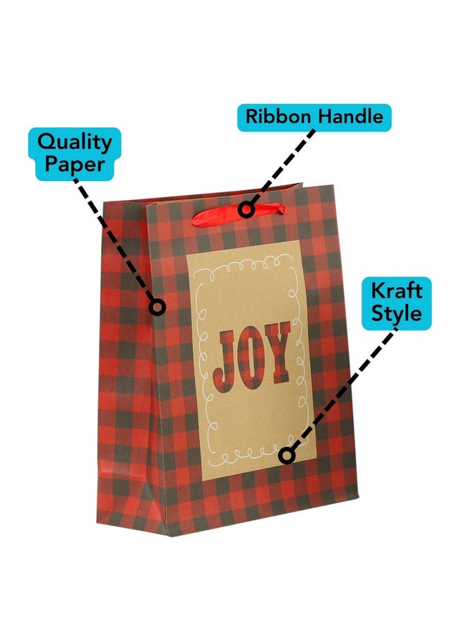 Red Buffalo Plaid Gift Bags - Pack Of 24 In 3 Sizes - Ideal For Festive Gifting