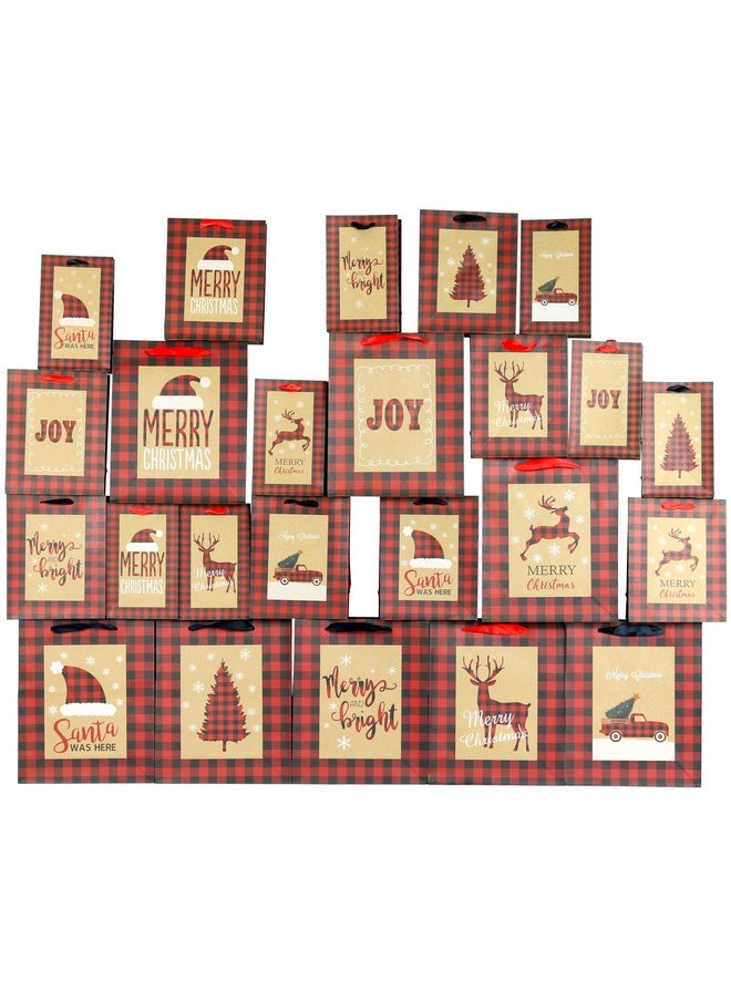 Red Buffalo Plaid Gift Bags - Pack Of 24 In 3 Sizes - Ideal For Festive Gifting