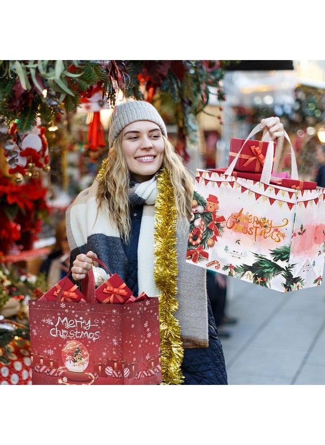 16Pcs Large Christmas Gift Bags, 12.8''X 9.8''X 6.7'', Christmas Tote Bags With Handles, Reusable Non-Woven Christmas Shopping Bags For New Year, Xmas'S Party Supplies Decorations