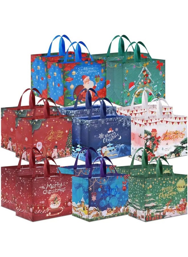 16Pcs Large Christmas Gift Bags, 12.8''X 9.8''X 6.7'', Christmas Tote Bags With Handles, Reusable Non-Woven Christmas Shopping Bags For New Year, Xmas'S Party Supplies Decorations