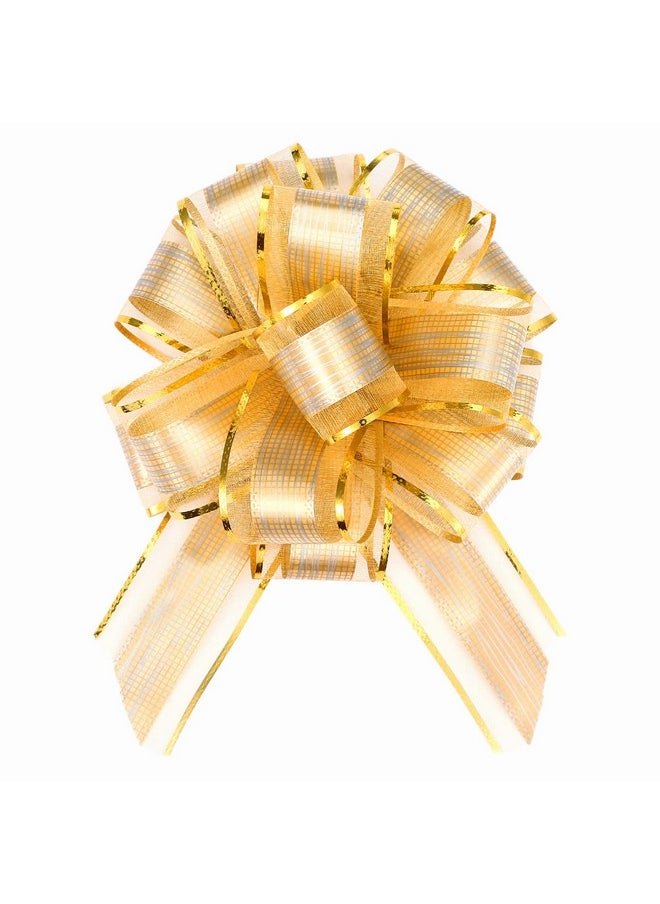 30 Pcs 5'' Gold Organza Ribbon Pull Bows For Gift Wraps, Wedding Decor