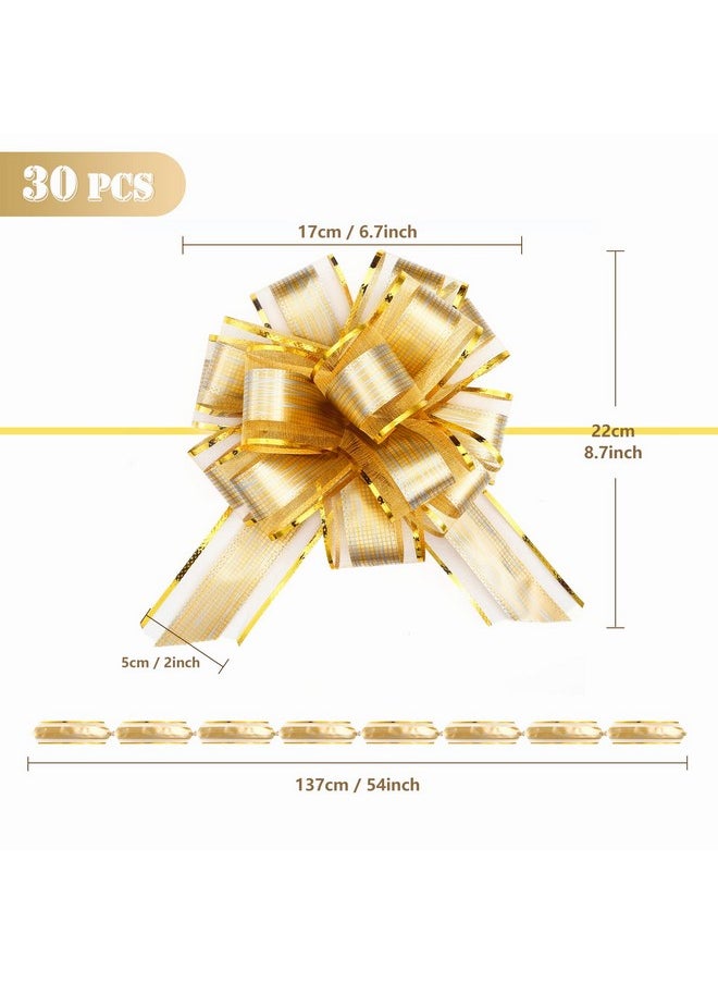 30 Pcs 5'' Gold Organza Ribbon Pull Bows For Gift Wraps, Wedding Decor