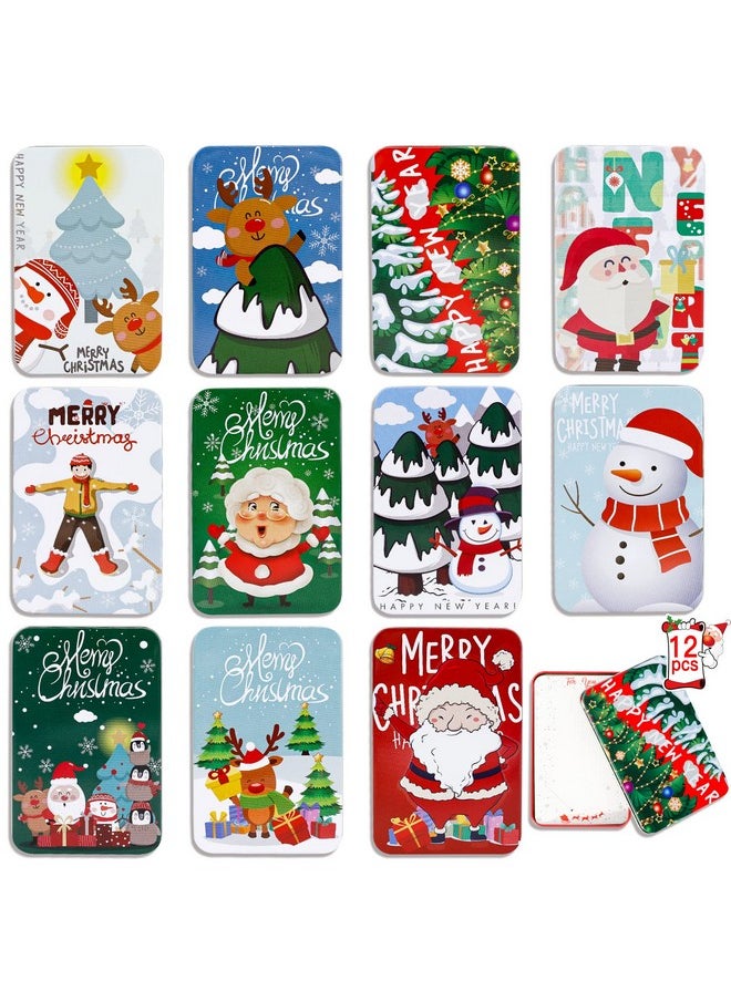 12 Pcs Christmas Gift Card Tin Boxes For Christmas Greeting Cards, Christmas Metal Tin Small Gift Boxes With Lids For Xmas Stocking Stuffers Party Favors,Christmas Holiday Gift Box Set