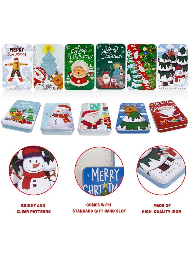 12 Pcs Christmas Gift Card Tin Boxes For Christmas Greeting Cards, Christmas Metal Tin Small Gift Boxes With Lids For Xmas Stocking Stuffers Party Favors,Christmas Holiday Gift Box Set