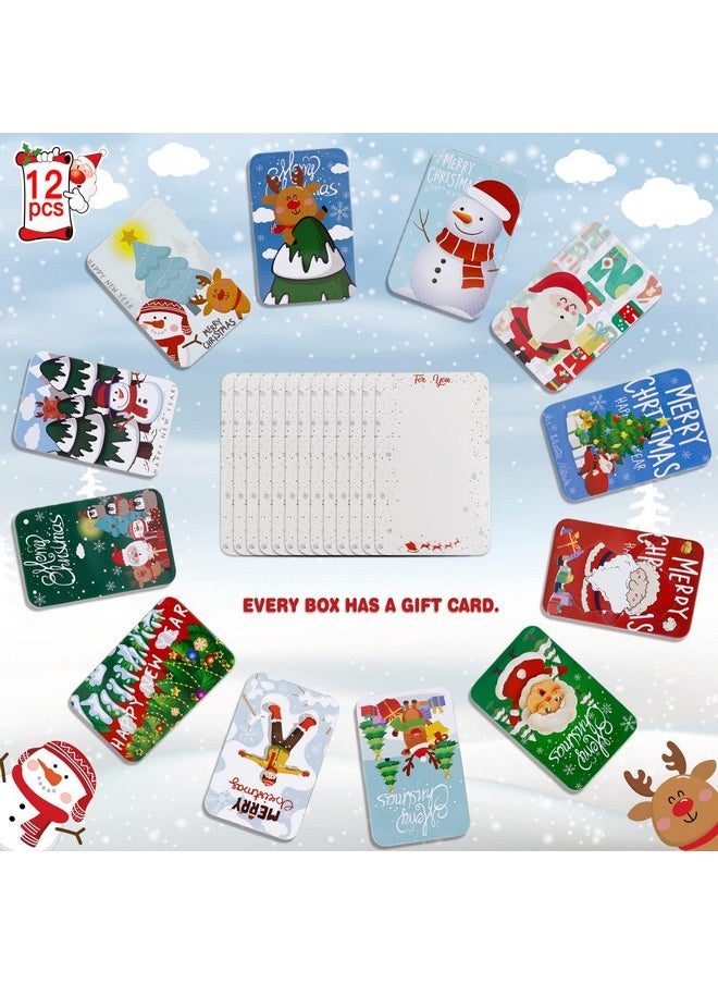 12 Pcs Christmas Gift Card Tin Boxes For Christmas Greeting Cards, Christmas Metal Tin Small Gift Boxes With Lids For Xmas Stocking Stuffers Party Favors,Christmas Holiday Gift Box Set