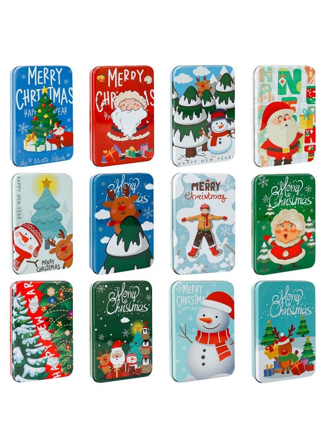 12 Pcs Christmas Gift Card Tin Boxes For Christmas Greeting Cards, Christmas Metal Tin Small Gift Boxes With Lids For Xmas Stocking Stuffers Party Favors,Christmas Holiday Gift Box Set