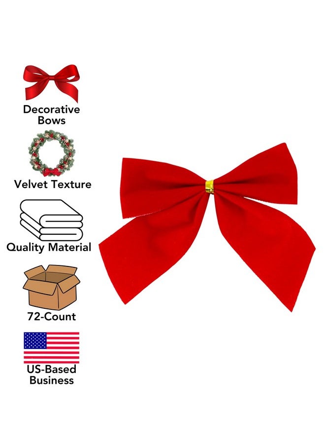 Mini Small Velvet Bows, Red, 3.5 X 3.5-Inch, 72-Pack