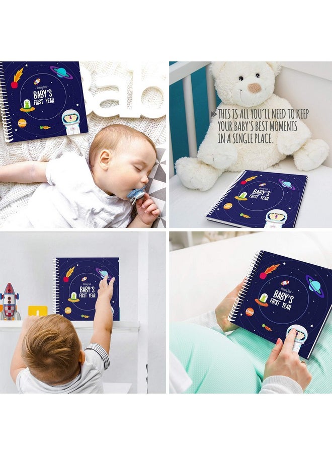 Astronaut Theme First Year Baby Memory Book | 12 Stickers Included | 1St Photo Album With Stickers And Frames To Add Your Pictures In A Gorgeous Way | Outer Space Edition | Great Gift For New Moms