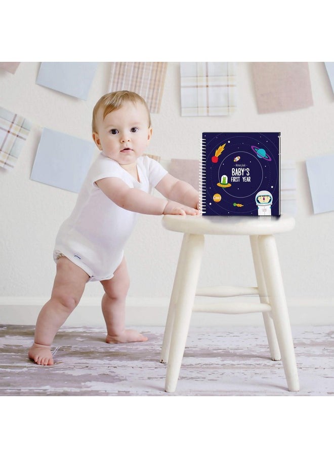 Astronaut Theme First Year Baby Memory Book | 12 Stickers Included | 1St Photo Album With Stickers And Frames To Add Your Pictures In A Gorgeous Way | Outer Space Edition | Great Gift For New Moms