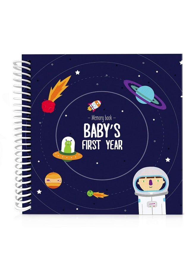 Astronaut Theme First Year Baby Memory Book | 12 Stickers Included | 1St Photo Album With Stickers And Frames To Add Your Pictures In A Gorgeous Way | Outer Space Edition | Great Gift For New Moms