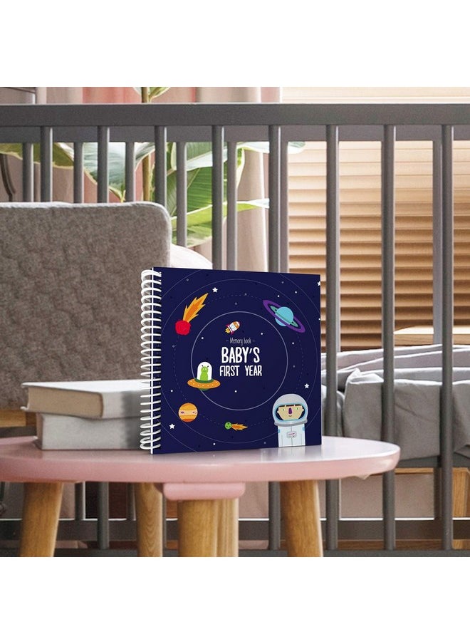 Astronaut Theme First Year Baby Memory Book | 12 Stickers Included | 1St Photo Album With Stickers And Frames To Add Your Pictures In A Gorgeous Way | Outer Space Edition | Great Gift For New Moms