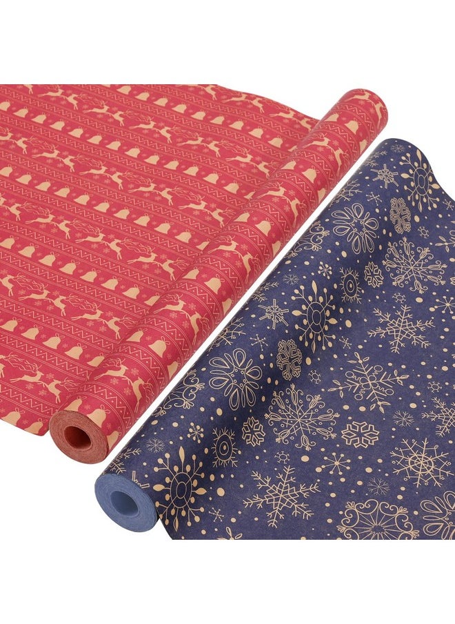 2 Rolls Christmas Wrapping Paper - 17 Inch × 49.2 Feet Per Roll, Recyclable Blue Red Kraft Xmas Wrapping Paper Roll For Christmas Gift Box Birthday Party Decoration -138 Sq. Ft. Ttl