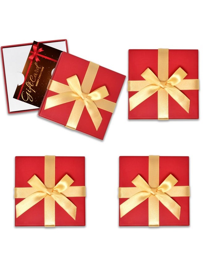 Christmas Card Gift Holder Boxes Holiday Money Card Holders Party Favor Decor, Pack Of 6 Red Present Box With Gold Bow