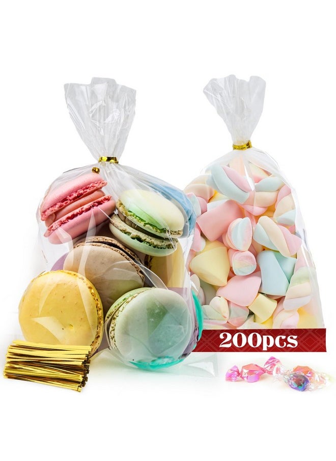 200Pcs Cellophane Bags Bulk, 6X9Inch Clear Gift Bags Christmas Treat Bags With Ties Cookie Bags For Toast Candy Bakery Party Wrapping