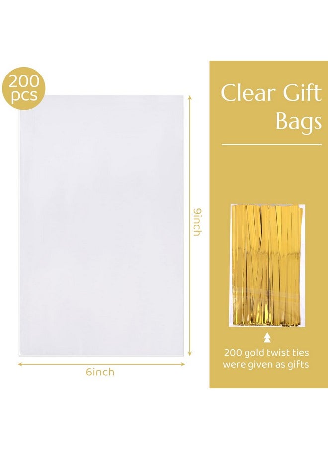 200Pcs Cellophane Bags Bulk, 6X9Inch Clear Gift Bags Christmas Treat Bags With Ties Cookie Bags For Toast Candy Bakery Party Wrapping