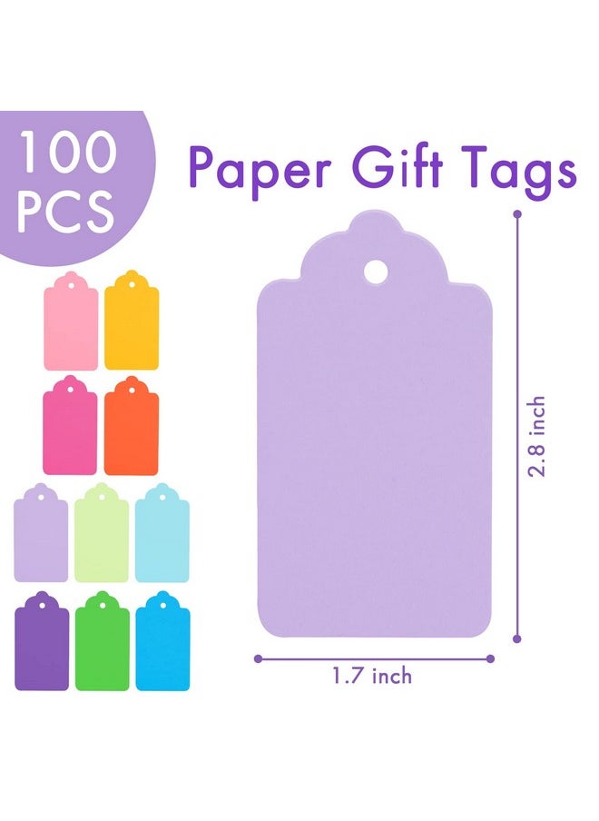 100 Pcs Gift Tags With String, 10 Colors Kraft Paper Tags Hanging Tags Price Tags Greeting Tags For Christmas Gift Diy Crafts Holiday Party Favors