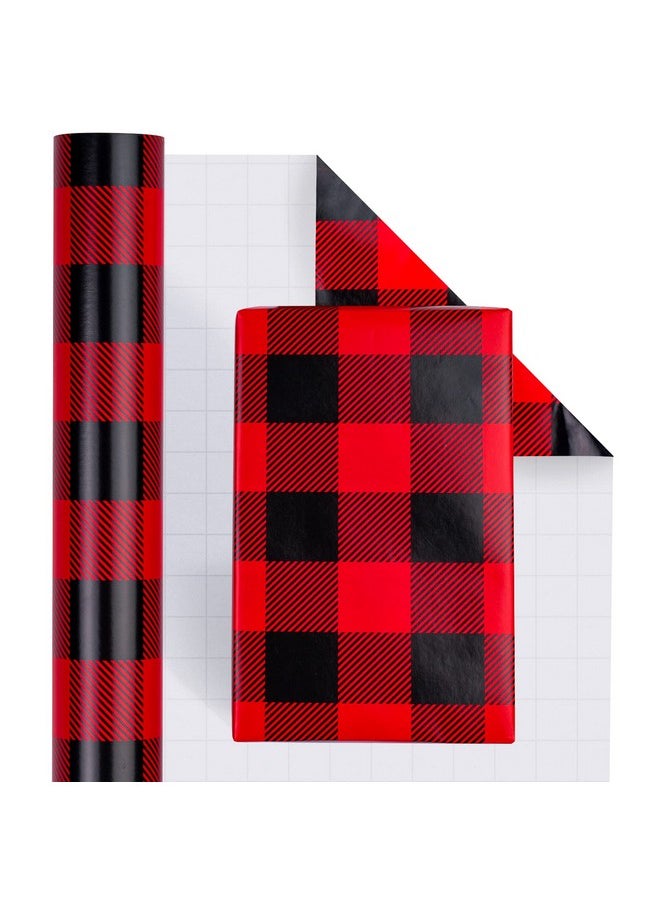 Christmas Wrapping Paper Roll - Black And Red Plaid Design For Christmas, Holiday, Party, Celebration - 30 Inch X 33 Feet