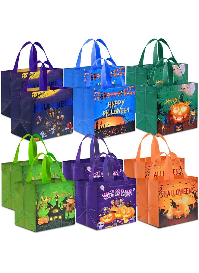 12 Pcs Halloween Trick Or Treat Bags, Halloween Candy Tote Bags With Handles, Reusable Halloween Non-Woven Gift Bags For Halloween Party Supplies Favors (7.8×7.8×5.9’’)