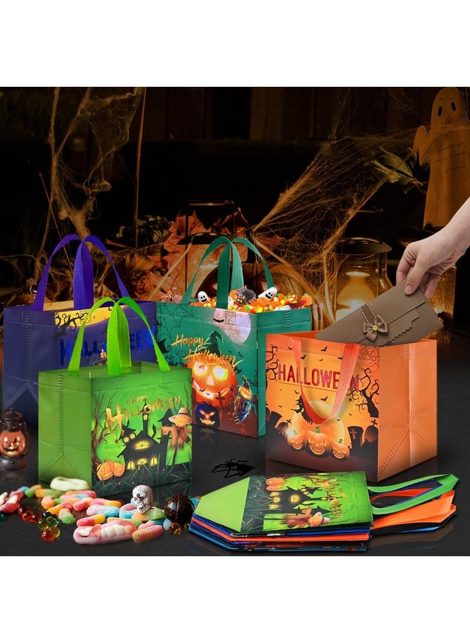 12 Pcs Halloween Trick Or Treat Bags, Halloween Candy Tote Bags With Handles, Reusable Halloween Non-Woven Gift Bags For Halloween Party Supplies Favors (7.8×7.8×5.9’’)