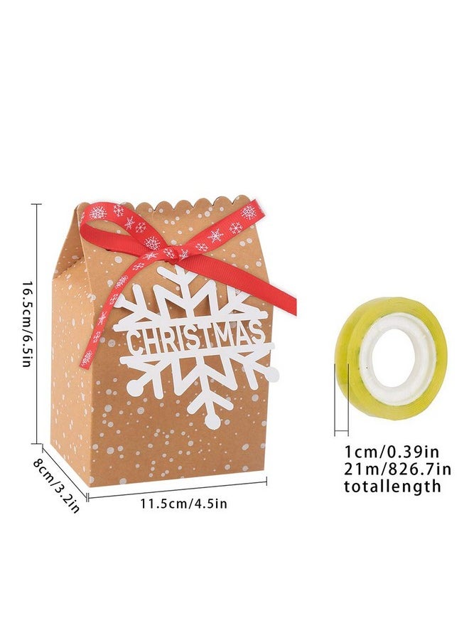 24Pcs Bulk Christmas Goodies Bags,Kraft Holiday Gift Bags Christmas Gift Bags With Tags Snowflake Ribbons For Christmas Party Supplies