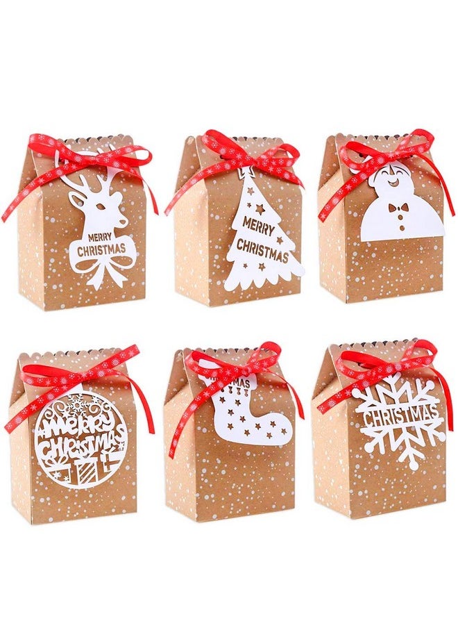 24Pcs Bulk Christmas Goodies Bags,Kraft Holiday Gift Bags Christmas Gift Bags With Tags Snowflake Ribbons For Christmas Party Supplies