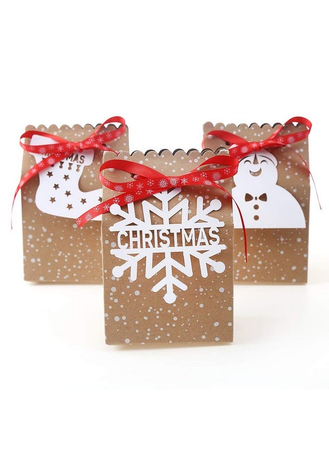 24Pcs Bulk Christmas Goodies Bags,Kraft Holiday Gift Bags Christmas Gift Bags With Tags Snowflake Ribbons For Christmas Party Supplies