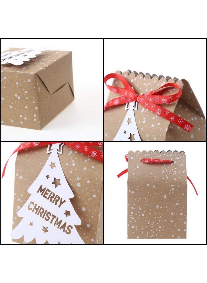 24Pcs Bulk Christmas Goodies Bags,Kraft Holiday Gift Bags Christmas Gift Bags With Tags Snowflake Ribbons For Christmas Party Supplies