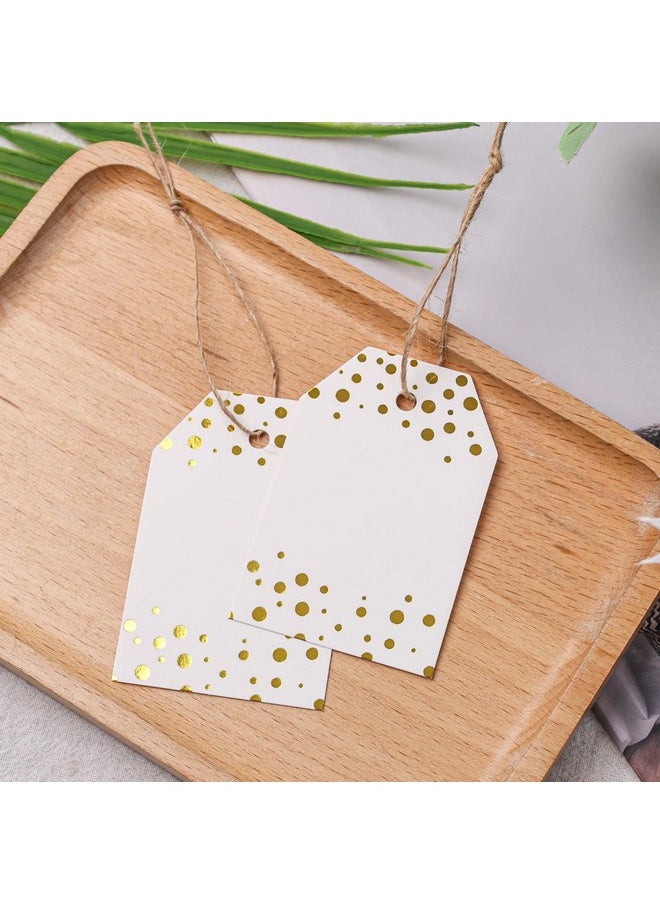 40Pcs Gold Stamped Dots Gift Tags, Shiny Gold Dots Present Tags Hang Tags With String For Wedding Gift Wrapping Birthday Party Favors