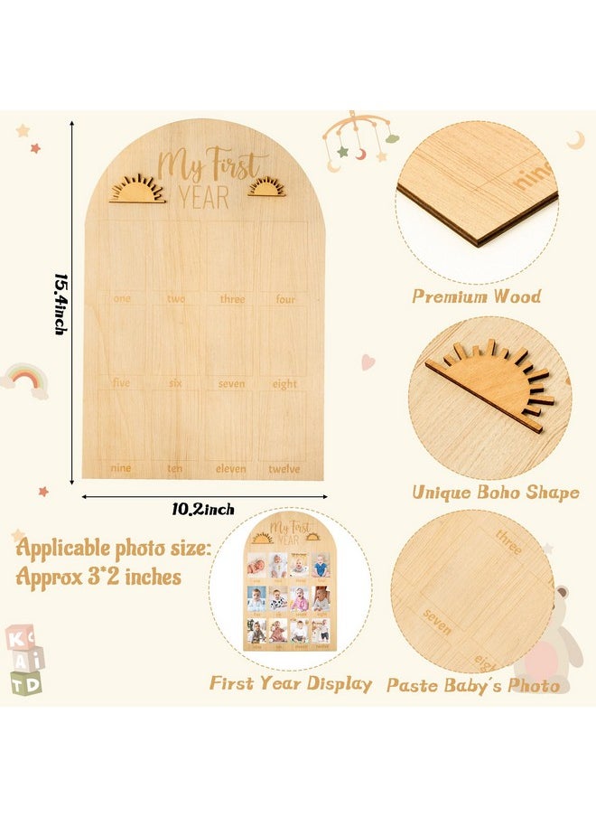 My First Year Photo Display Wood Board, Baby’S First Year Picture Frame 12 Months Milestone Board Photo Frame Neutral Baby Keepsake Frame Boho Sun 1St Birthday Nursery Decor Gift For Boy Girl