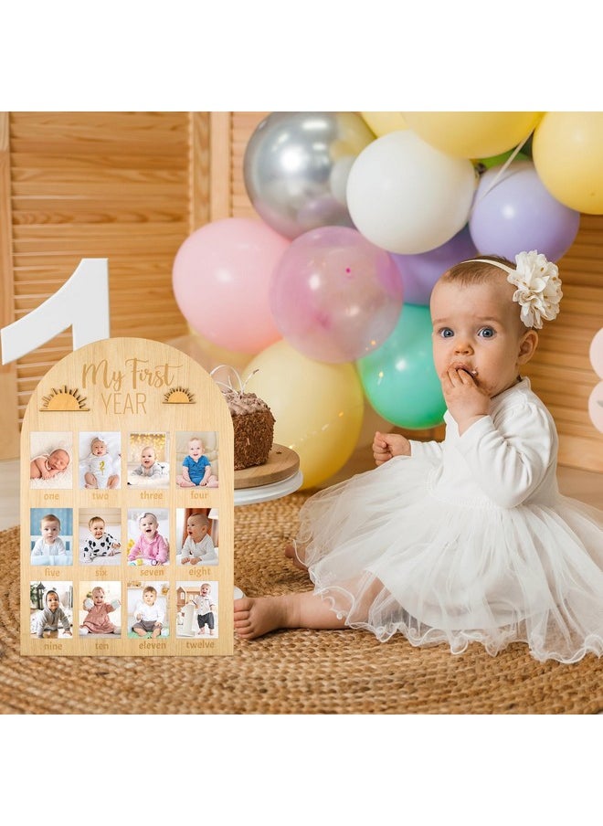 My First Year Photo Display Wood Board, Baby’S First Year Picture Frame 12 Months Milestone Board Photo Frame Neutral Baby Keepsake Frame Boho Sun 1St Birthday Nursery Decor Gift For Boy Girl