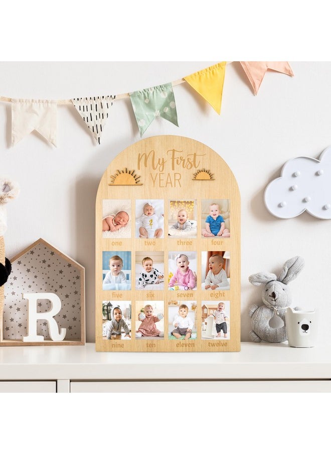 My First Year Photo Display Wood Board, Baby’S First Year Picture Frame 12 Months Milestone Board Photo Frame Neutral Baby Keepsake Frame Boho Sun 1St Birthday Nursery Decor Gift For Boy Girl