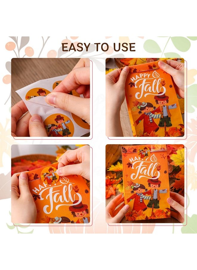 54Pcs Thanksgiving Treat Bags, Thanksgiving Gift Bags Fall Leaves Gift Bag With Stickers For Thanksgiving Fall Autumn Party Supplies