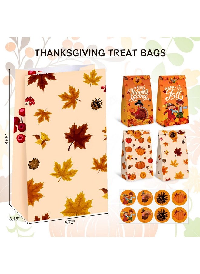 54Pcs Thanksgiving Treat Bags, Thanksgiving Gift Bags Fall Leaves Gift Bag With Stickers For Thanksgiving Fall Autumn Party Supplies