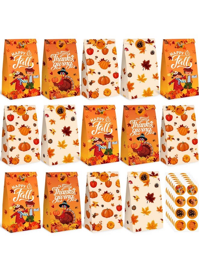 54Pcs Thanksgiving Treat Bags, Thanksgiving Gift Bags Fall Leaves Gift Bag With Stickers For Thanksgiving Fall Autumn Party Supplies