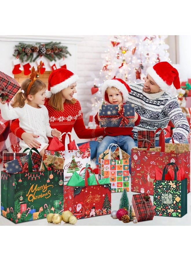 12 Pcs Christmas Gift Bags Assorted Sizes, Reusable Christmas Tote Bags With Handles, Include 4 Extra Large, 4 Large And 4 Medium Non-Woven Christmas Bags With Tissue Paper For Xmas Party