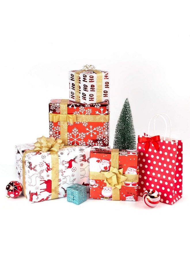 Christmas Wrapping Paper-Red And White Paper With A Metallic Foil Shine-Christmas Elements Collection-4 Roll-30Inch X 10Feet Per Roll