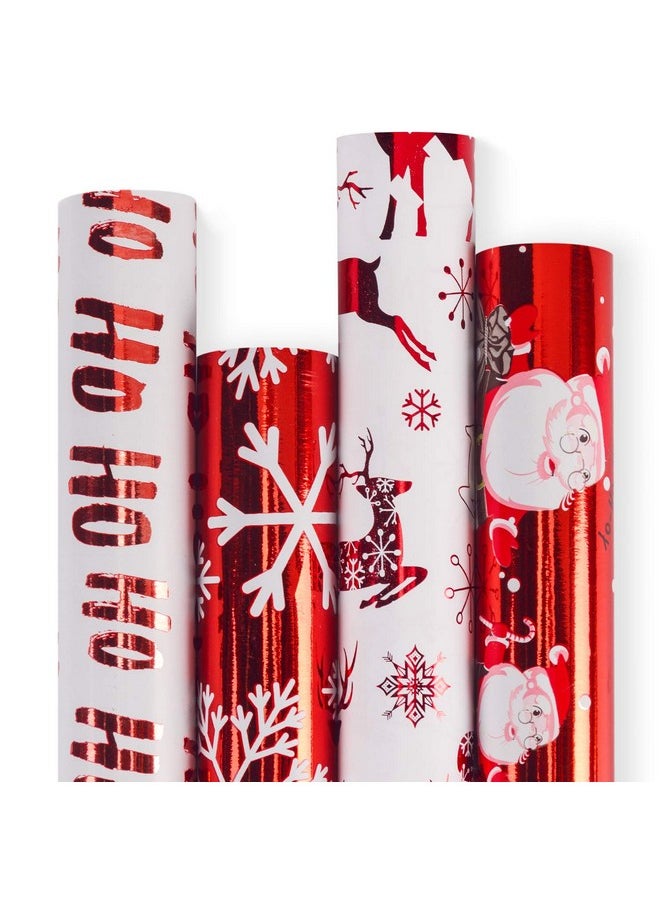 Christmas Wrapping Paper-Red And White Paper With A Metallic Foil Shine-Christmas Elements Collection-4 Roll-30Inch X 10Feet Per Roll