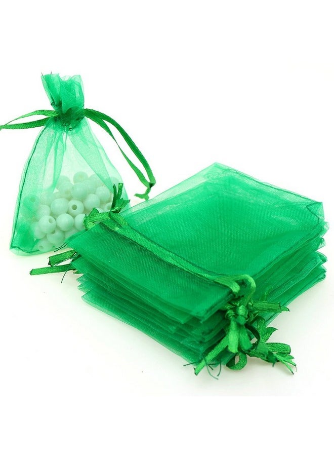 100Pcs 4X6Inch (10X15Cm) Drawstring Organza Jewelry Favor Pouches Wedding Party Festival Gift Bags Candy Bags (Green)