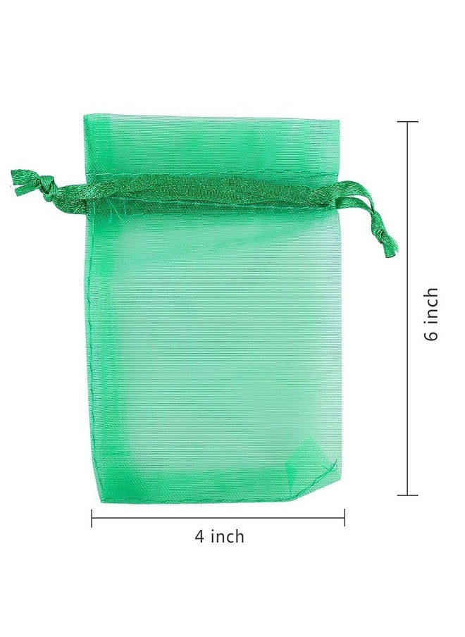 100Pcs 4X6Inch (10X15Cm) Drawstring Organza Jewelry Favor Pouches Wedding Party Festival Gift Bags Candy Bags (Green)