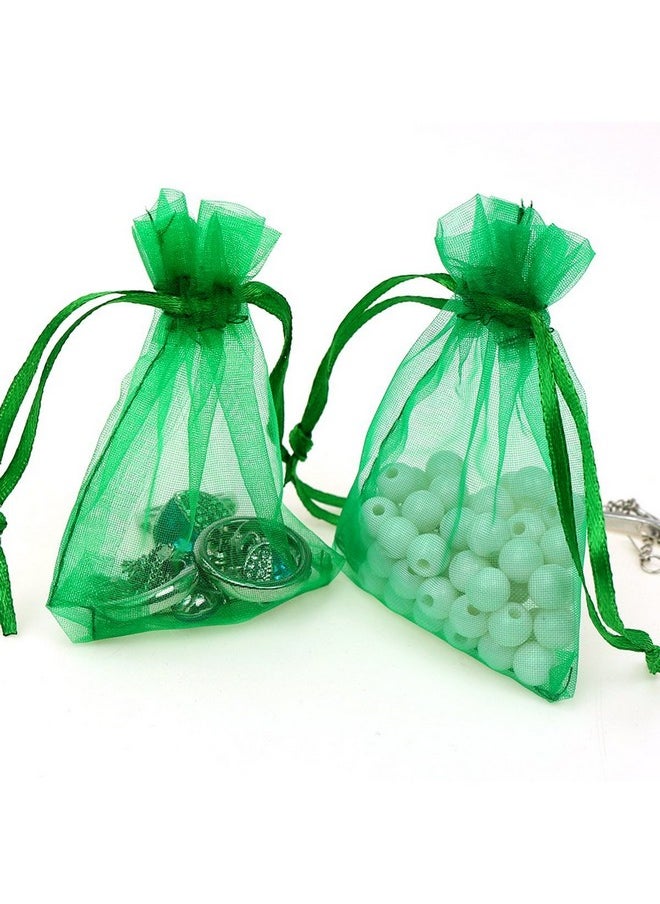 100Pcs 4X6Inch (10X15Cm) Drawstring Organza Jewelry Favor Pouches Wedding Party Festival Gift Bags Candy Bags (Green)