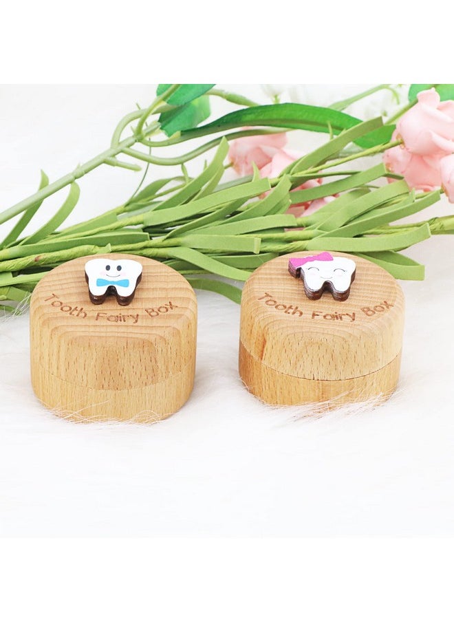 Tooth Fairy Box For Girls And Boys Wooden Cute Tooth Box With 3D Tooth, Lost Teeth Storage For Kids, Dropped Tooth Keepsake Box Gift (Pink And Blue)