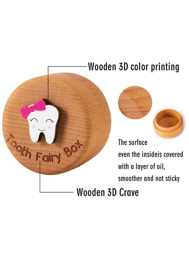 Tooth Fairy Box For Girls And Boys Wooden Cute Tooth Box With 3D Tooth, Lost Teeth Storage For Kids, Dropped Tooth Keepsake Box Gift (Pink And Blue)