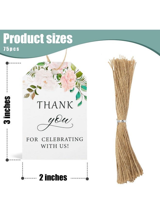 75Pcs Thank You Gift Tags, Kraft Paper Tags With String Floral Personalized Gift Tags For Wedding Birthdays Party Gift Baby Shower Bridal Shower