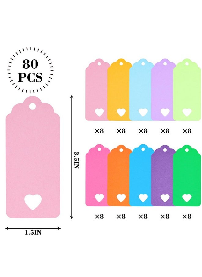 80Pcs Kraft Paper Gift Tags, 10 Colors Hollow Heart Tags With String Colorful Blank Tags For Party Favors Baby Shower Favors Wedding And Crafts Decoration