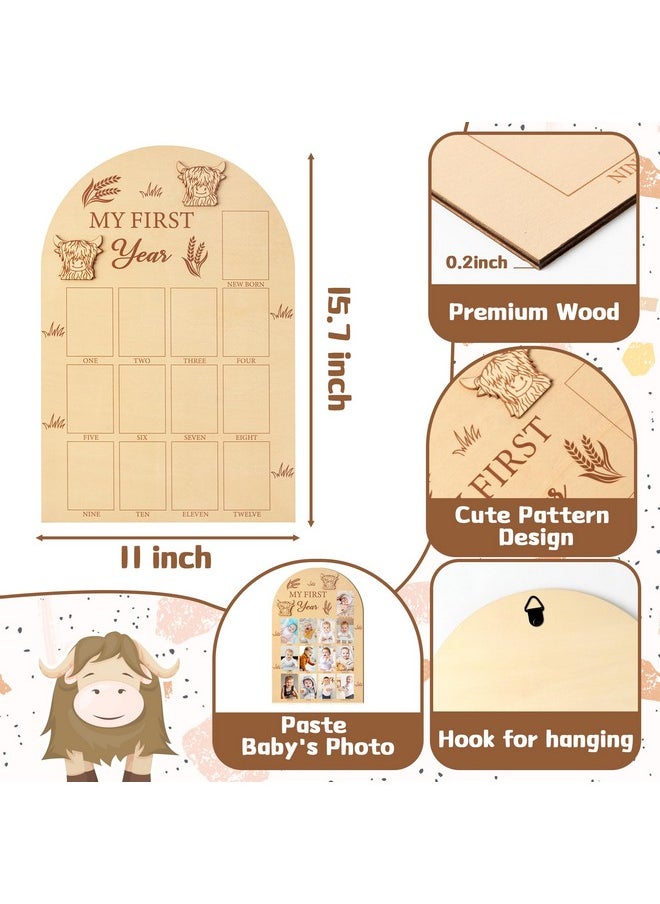 Picture Frame - My First Year Photo Display Board, Highland Cow, Wood, 15.7 X 11 Inches, Unisex Adult Gift