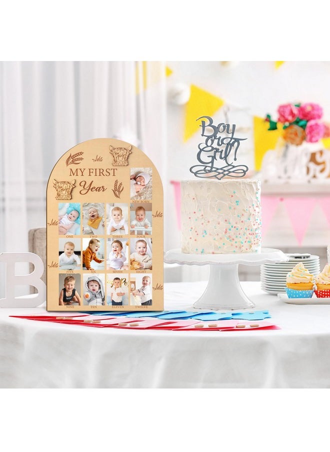 Picture Frame - My First Year Photo Display Board, Highland Cow, Wood, 15.7 X 11 Inches, Unisex Adult Gift