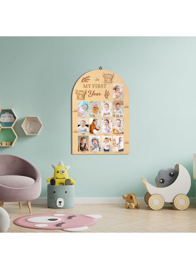 Picture Frame - My First Year Photo Display Board, Highland Cow, Wood, 15.7 X 11 Inches, Unisex Adult Gift