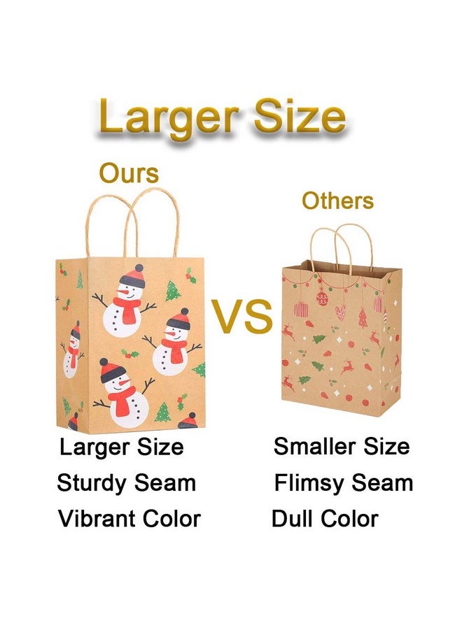 Christmas Kraft Gift Bags,Xmas Assorted Paper Bags Bulk With Handles For Party Supplies,Pack Of 24